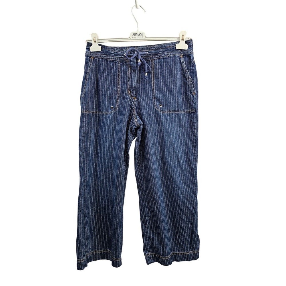 Y2K Chicos‎ Denim Pinstripe Capris Cropped Pants Womens Size 1 / M Blue Cotton